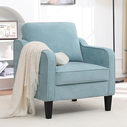 Accent Chairs Set of 2, Upholstered Living Room Chairs with Side Pockets, Mid Century Modern Reading Chair for Bedroom, Comfy Armchair Single Sofa Side Chair for Office, Small Room, Teal Green
