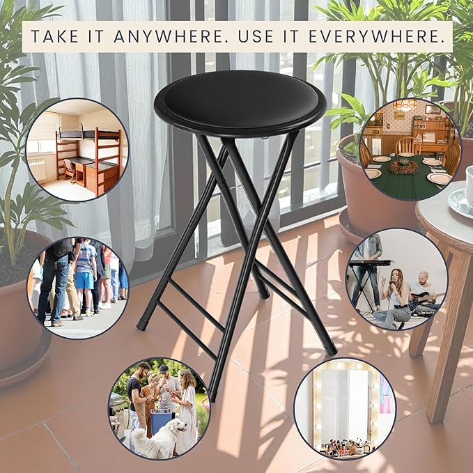 Lavish Home Set of 2 Counter Height Bar Stools – 24-Inch Backless Folding Chairs with 225lb Capacity for Kitchen, Rec Room, or Game Room (Black)