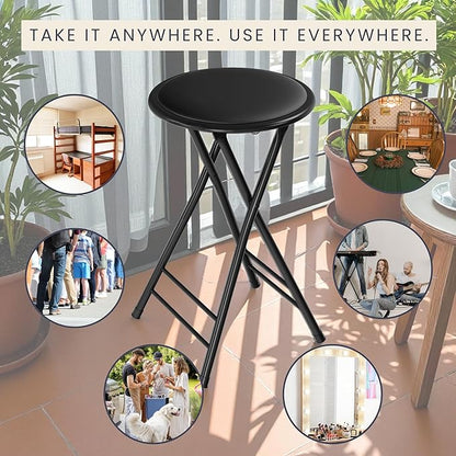 Lavish Home Set of 2 Counter Height Bar Stools – 24-Inch Backless Folding Chairs with 225lb Capacity for Kitchen, Rec Room, or Game Room (Black)
