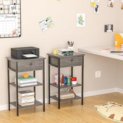 VECELO Tall End Table,Nightstand with Drawer and Adjustable Storage Shelf,27.6 inch Side Table for Living Room/Bedroom/Entryway Small Spaces