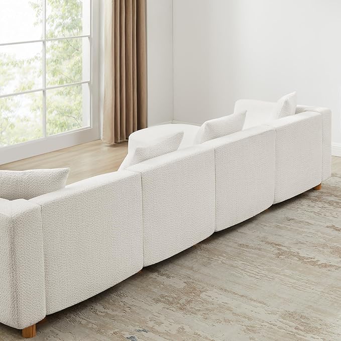 VANOMi 113" Sectional Sofa with 4 Pillows, U-Shaped 4-Seater Comfy Boucle Cloud Couch, Modern Double Chaises Lounge Sofas for Living Room, Office, Apartment (White-U)