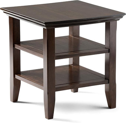 SIMPLIHOME Acadian SOLID WOOD 19 inch Wide Square Transitional End Table in Brunette Brown for the Living Room and Bedroom