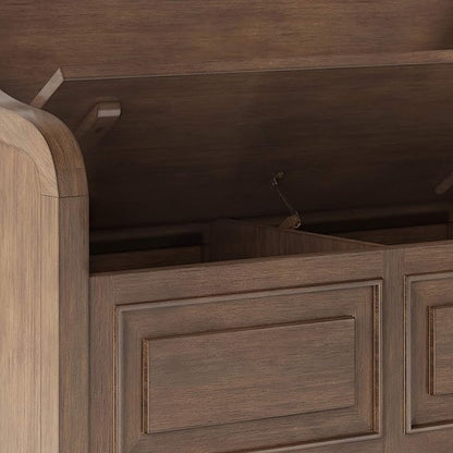 SIMPLIHOME Connaught Entryway Storage Bench - 42 inch Wide Solid Wood Storage Seat in Rustic Natural Aged Brown, Traditional Bench for Entryway or Mudroom with Lift-Up Lid and Elegant Moulding Detail