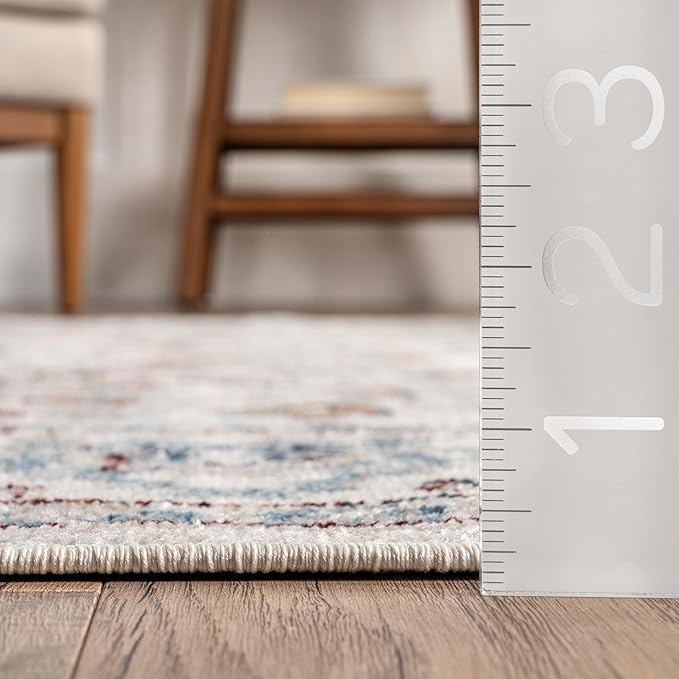 nuLOOM 2'6" x 12' Machine Washable Stain-Resistant Area Rug Medium Profile for Living Room, Bedroom, and Dining Room, Cady Beige