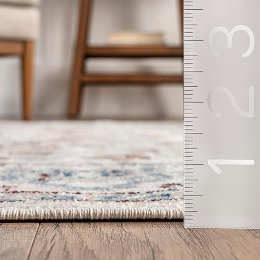 nuLOOM 6' 7" x 9' Machine Washable Stain-Resistant Area Rug Medium Profile for Living Room, Bedroom, and Dining Room, Cady Beige
