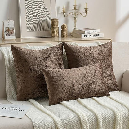 FUTEI Dark Coffee Flannel Throw Pillow Covers 12x20 Inch Set of 2,Soft Dimensional Textured Lumbar Pillow Cases,Modern Home Decor for Couch Living Room