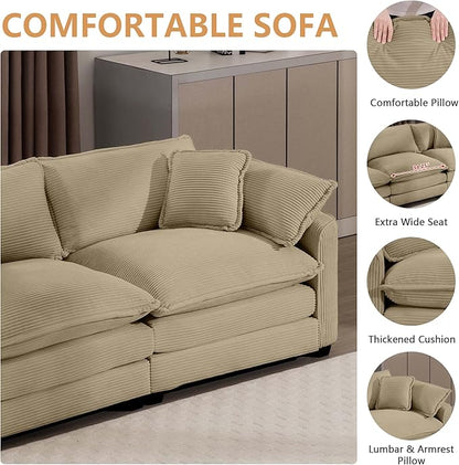 mikibama Luxury 3 Piece Sofa Set, Loveseat Couch & 2 Single Sofa Set, Modern Corduroy Comfy Cloud Couches Set for Living Room Office with 2 Armrest Pillows and 4 Toss Pillows, Camel