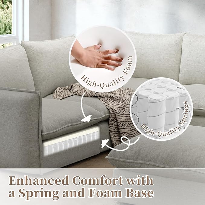 Waterproof Cloud Sectional Couches for Living Room,High Backrest Down Filled Couch,6 Seater Oversized Modular U-Shaped Sofas with Ottoman,Detachable Sofa Covers,Light Grey