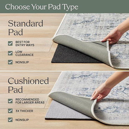 RUGGABLE Washable Vintage Area Rug – Verena Sapphire 4x6, Stain-Resistant, Non-Slip – Medium Machine Washable Rugs for Living Room, Bedroom, Hallway, Entryway & Office–with Standard Pad