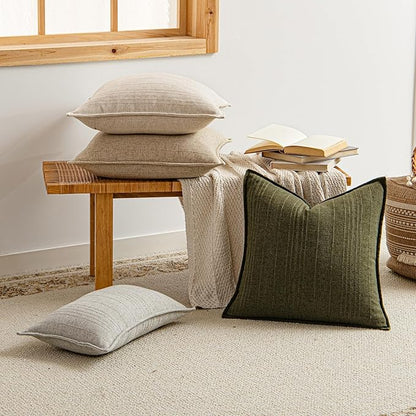 a moment Christmas Linen Pillow Covers Set of 2,Boho Farmhouse Throw Pillowcases Neutral Textured Decorative Covers for Couch Sofa,Soft Linen Blend Accent Case Cushion Home Decor 20"x20"Dark Green