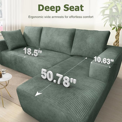 108” Cloud Sectional Couch, Modular Sectional Sofa with Deep Seat, Corduroy Boneless Couches with Chaise for Living Room Bedroom, No Assembly Required