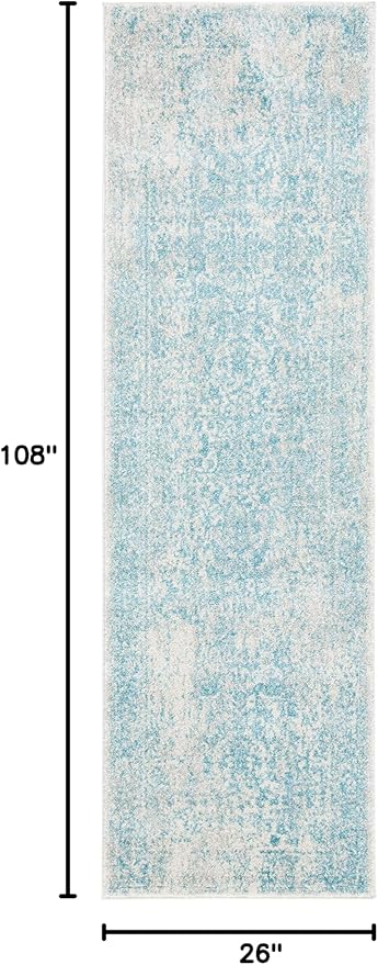 SAFAVIEH Evoke Collection Runner Rug - 2'2" x 9', Ivory & Aqua, Distressed Design, Non-Shedding & Easy to Clean, Ideal for Foyer, Bedroom, Kitchen, Hallway (EVK256J)