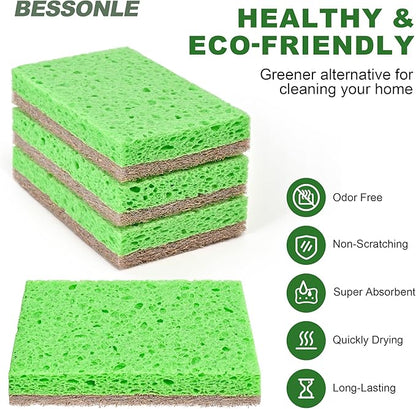 10 Pack Biodegradable Natural Sponges Kitchen - Compostable Cellulose and Coconut Walnut Scrubber Sponge - Eco Friendly Sponges for Dishes