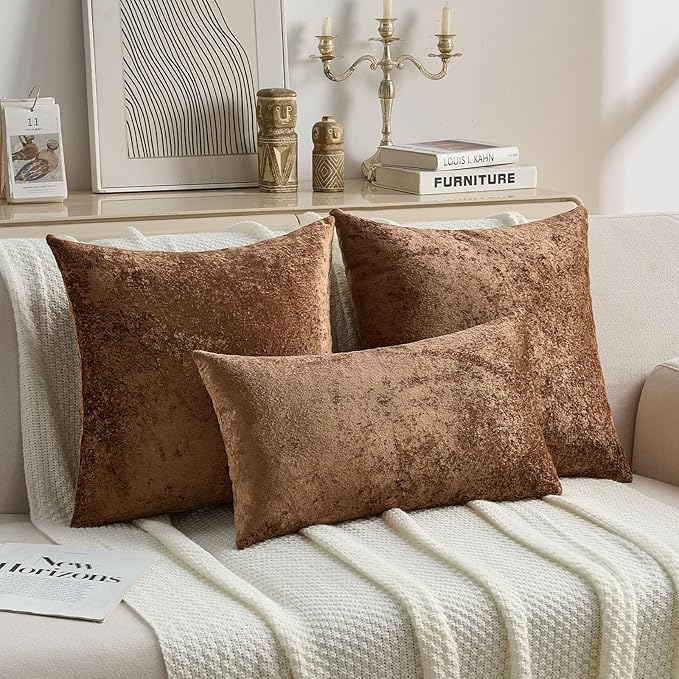 FUTEI Dark Brown Flannel Throw Pillow Covers 20x20 Inch Set of 2,Soft Dimensional Textured Cushion Cases,Modern Home Decor for Couch Living Room