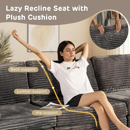 98" Modular Sectional Sofa with Swivel Chairs, Modern Cloud Couch Plush Corduroy 3 Seater Deep Seat Sofas Set & Accent Armchair Set of 2 for Living Room, Gray