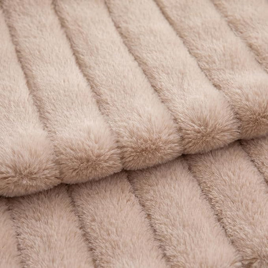 Pack of 2 Faux Fur Throw Pillow Covers 12x20 Inch Striped Decorative Soft Plush Couch Pillow Case Home Decor for Bed, Sofa, Living Room Beige