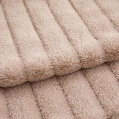Pack of 2 Faux Fur Throw Pillow Covers 22x22 Inch Striped Decorative Soft Plush Couch Pillow Case Home Decor for Bed, Sofa, Living Room Beige