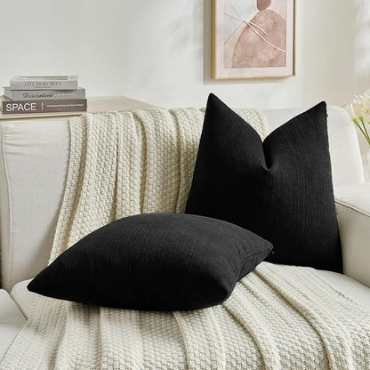 FUTEI Black Decorative Throw Pillow Covers 18x18 Inch Set of 2,Soft Cozy Wheat Ear Striped Patterns Cushion Cases,Modern Home Decor for Couch Bed Living Room