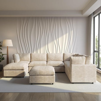 Modular Sectional Sofa with Ottoman,134inch U Shaped Convertible Cloud Couch,8 Seater Convertible V Shaped Living Room Sets,Cover Washable and Replaceable Couches for Living Room,Khkai