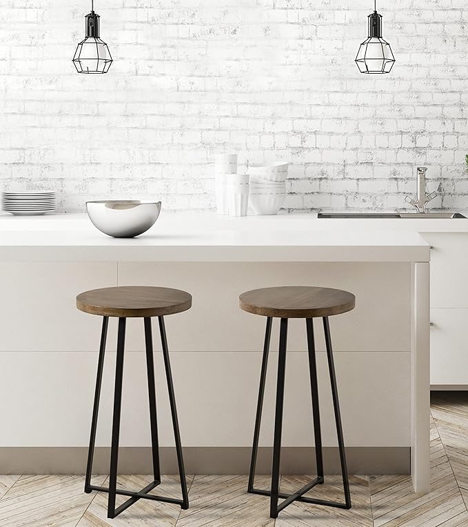 Kate and Laurel Zia Modern Counter Stool, 13 x 13 x 25, Natural Wood and Black, Decorative Contemporary Stool for Kitchen