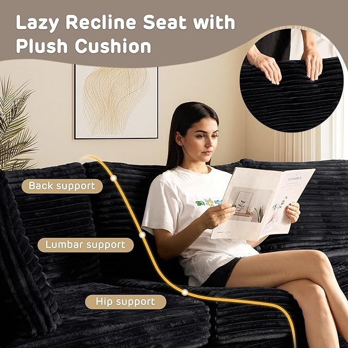 130'' Modern Modular Sectional Sofa with Ottoman, 8 Pieces U Shaped Cloud Couch for Living Room, Oversized Deep Seat Convertible Sofa Set, Plush Corduroy Black