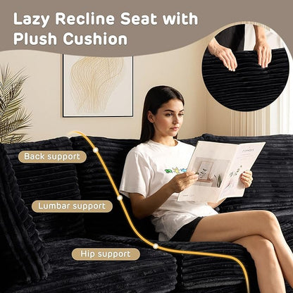 130'' Modern Modular Sectional Sofa with Ottoman, 8 Pieces U Shaped Cloud Couch for Living Room, Oversized Deep Seat Convertible Sofa Set, Plush Corduroy Black
