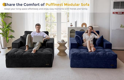 MAXYOYO Modular Sectional Chaise Lounge Sofa, Upholstered Lounge Chair with Ottoman, Comfy Couch with Layered Cushion, Tufted Upholstered Sleeper Chair for Living Room, No Assembly, Navy