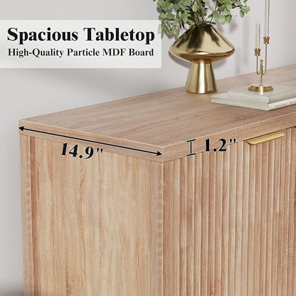 Sideboard Buffet Cabinet Set of 2, 31" Storage Cabinet with 2 Doors and Adjustable Shelves, Sideboard Console for Dinning Room, Kitchen and Living Room - Oak
