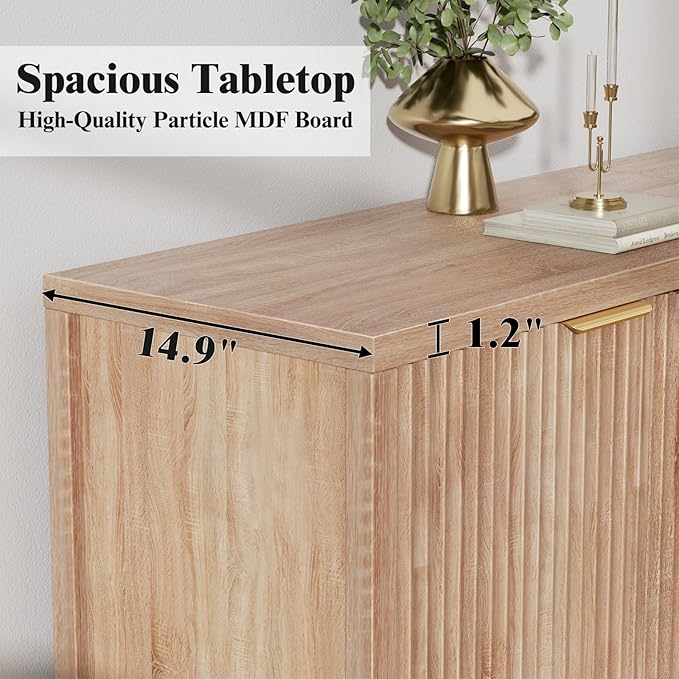 Sideboard Buffet Cabinet, 31" Storage Cabinet with 2 Doors and Adjustable Shelves, Sideboard Console for Dinning Room, Kitchen and Living Room - Oak