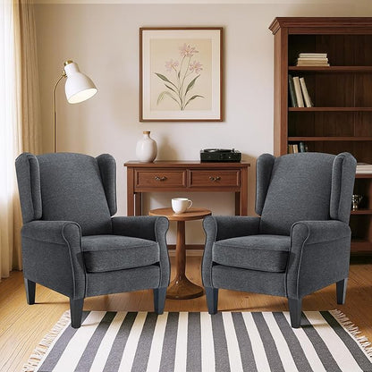 Accent Chair Set of 2, Modern Living Room Chairs with Wingback, Comfy Upholstered High Back Single Sofa for Bedroom, Mid-Century Reading Armchair Sillas para Sala