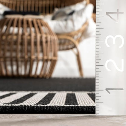 nuLOOM 8' x 10' Outdoor Area Rug, Casual Design With Striped Border, Stain Resistant, Highly Durable, For Patio, Balcony, Bedroom, Living Room, Dining Room, Bathroom, Black