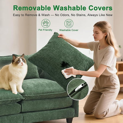 Cloud Chenille Sectional Sofa with 2 Ottoman｜Modular Couch｜FSC Solid Wood Frame｜29.1" Deep Seat｜Easy Assembly & 1YR Guarantee (Green, 77 Inch（U）)
