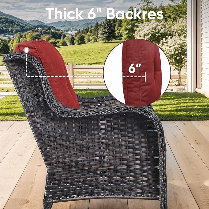 7-Piece Outdoor Patio Cushion Set - Fade & Water Resistant with Removable Olefin Cover, 22x24x4 Inch Memory Foam Cushions for Wicker Sectional Sof - Red/Buckle