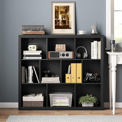 Book Shelf with 10-Cube, 43” Wide Bookshelf with Anti-Tip Device, 38” Tall Open Bookcase, Modern Display Organizer Book Case for Home Office, Entryway, Living Room, Bedroom, Study Room