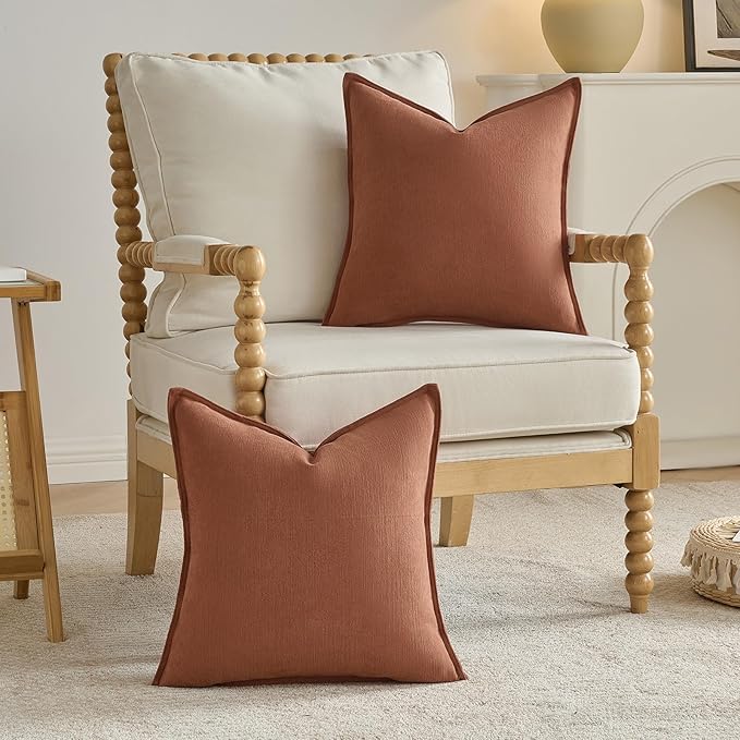 FUTEI Rust Chenille Throw Pillow Covers 24x24 Inch Set of 2,Edges Double-Stitched European Cushion Cases,Modern Home Decor for Couch Living Room