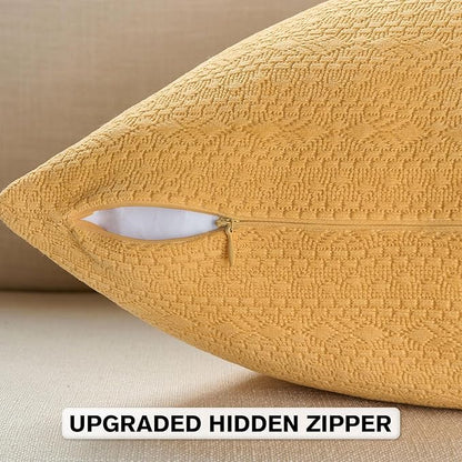 FUTEI Mustard Yellow Chenille Throw Pillow Covers 20x20 Inch Set of 2,Soft Striped & Diamond Textured Cushion Cases,Modern Home Decor for Couch Living Room