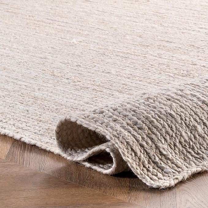 nuLOOM 12x15 Rigo Jute Hand Woven Area Rug, Off White, Solid Farmhouse Design, Natural Fiber, For Bedroom, Living Room, Dining Room, Hallway, Office, Kitchen, Entryway