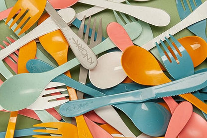 Knork Eco Fork Plant Based Cutlery, Reusable Bamboo Flatware Set, 12 Piece, Blue