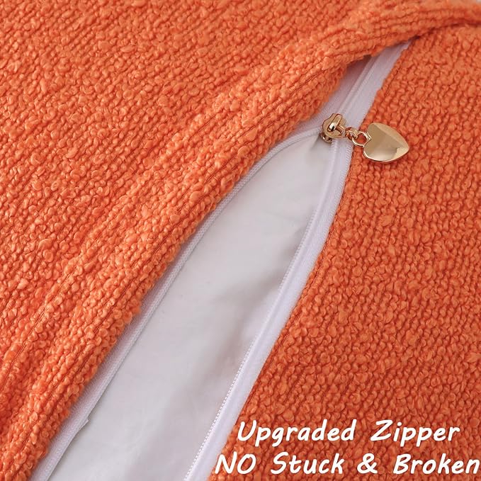 FUTEI Pack of 2 Orange Decorative Throw Pillow Covers 12x20 Inch Soft Cozy Solid Boucle Textured Lumbar Pillow Cases,Modern Home Decor for Couch Bed Living Room