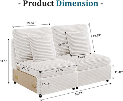 Modern Middle Armless Sofa Seat Set of 2 for Modular Sectional Couch for Living Room-White