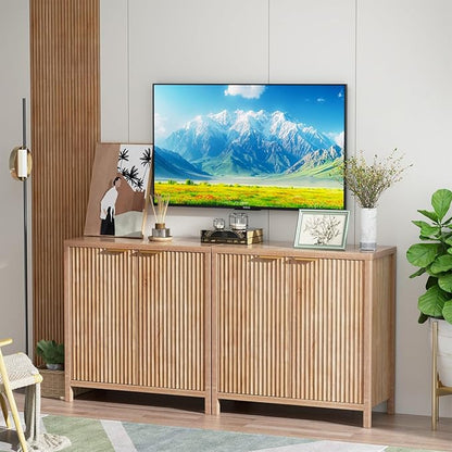 Sideboard Buffet Cabinet Set of 3, 31" Storage Cabinet with 2 Doors and Adjustable Shelves, Sideboard Console for Dinning Room, Kitchen and Living Room - Oak
