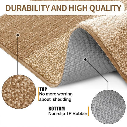 Kitinjoy Indoor Outdoor Door Mat, 71x47 Non-Slip Absorbent Dirt Trapper, Low-Profile Washable Inside Entrance Front Floor Mat, Sturdy Soft Entry Doormats for Entryway, Camel