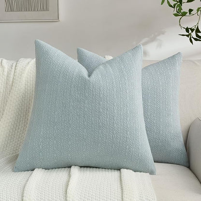 FUTEI Dusty Blue Chenille Throw Pillow Covers 24x24 Inch Set of 2,Soft Striped & Diamond Textured European Cushion Cases,Modern Home Decor for Couch Living Room