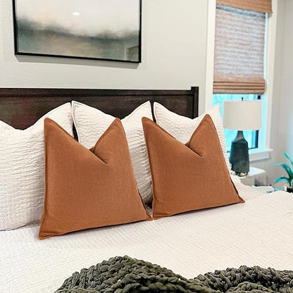 ZWJD Orange Pillow Covers 18x18 Set of 2 Chenille Throw Pillow Covers with Elegant Design Soft and Luxurious Decorative Throw Pillows for Couch, Bed, and Home Decor