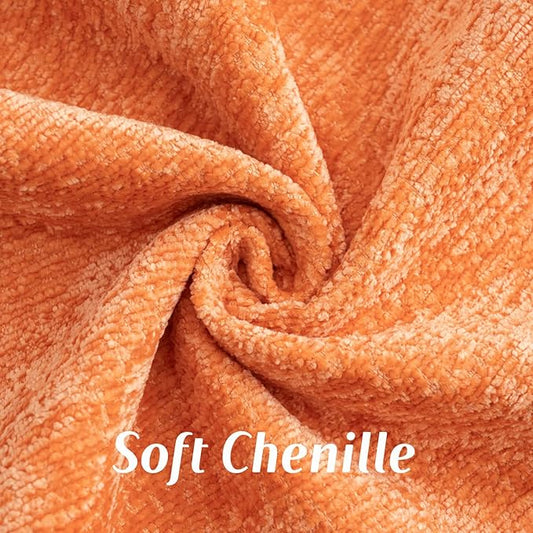 FUTEI Orange Chenille Throw Pillow Covers 20x20 Inch Set of 2,Soft Cozy Bound Edge Design Cushion Case,Home Decor for Couch Bed Living Room