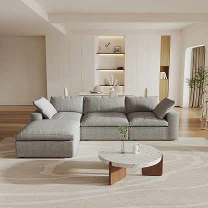 Cloud Modular Sectional Sofa with Storage Ottoman,120.45" L Shaped Couch for Living Room,Down Filled Convertible Couch Deep Seat for Office Apartment,Covers Washable&Replaceable (Gray)