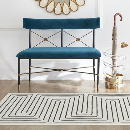 RUGGABLE x Jonathan Adler Machine Washable Modern Area Rug – Labyrinth Black/Ivory 6x9, Stain-Resistant, Non-Slip – Medium Rugs for Living Room, Bedroom, Hallway, Entryway & Office–with Standard Pad