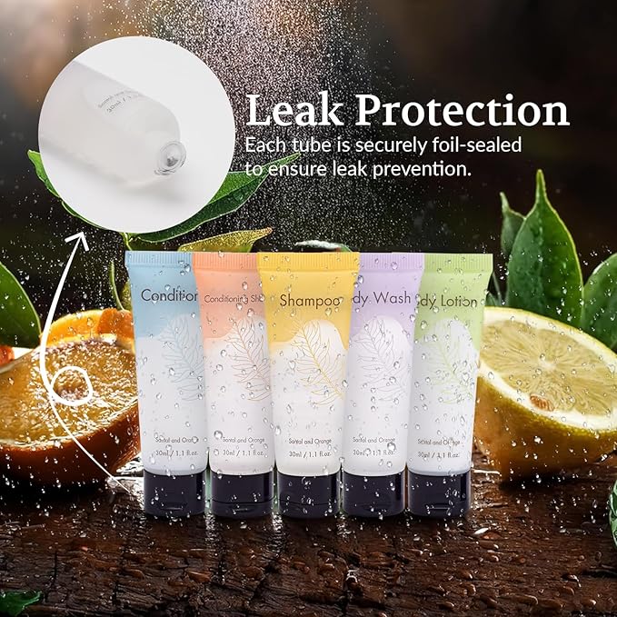 Leak-Proof Travel Size Body Wash 1 Oz Each Pack of 200 Bulk Pack Santal and Orange Scent Hotel Body Wash Amenities and Toilteries for Hospitality
