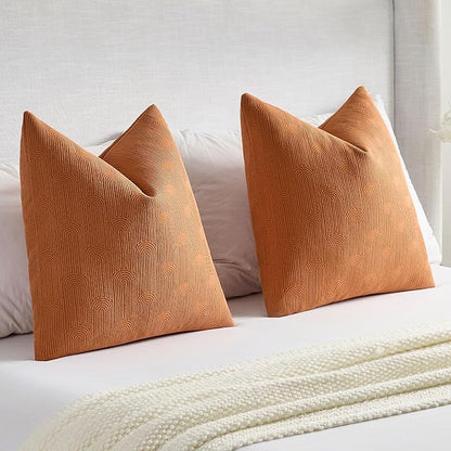 FUTEI Burnt Orange Chenille Decorative Throw Pillow Covers 22x22 Inch Set of 2,Soft Cozy Striped Geometric Patterns Cushion Case,Modern Home Decor for Couch Bed Living Room