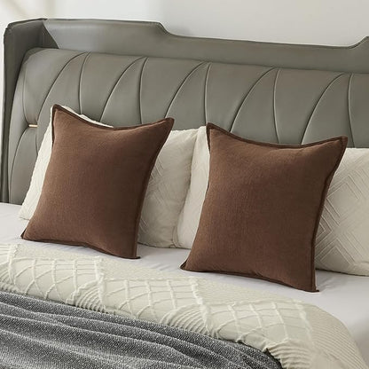 FUTEI Brown Chenille Throw Pillow Covers 22x22 Inch Set of 2,Edges Double-Stitched Cushion Cases,Modern Home Decor for Couch Living Room